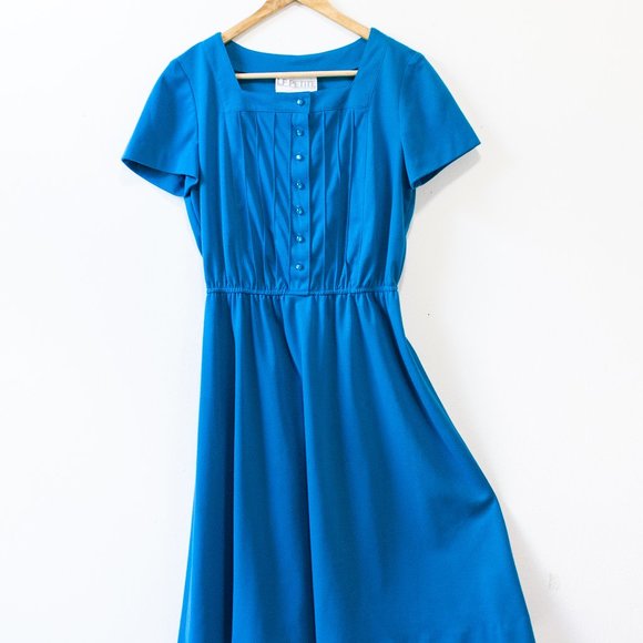 vintage blue knit dress button up - Picture 1 of 7